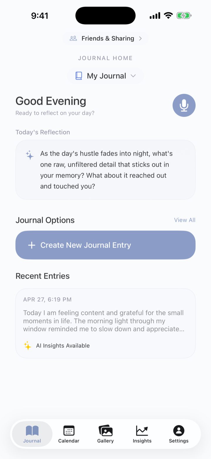 RTF Journal home screen with today's reflection prompt