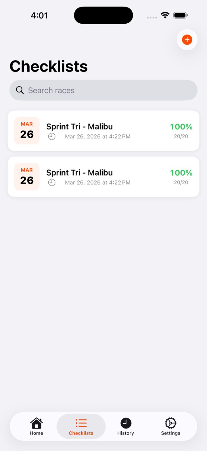 Triathlon Race Day Checklist list of saved races